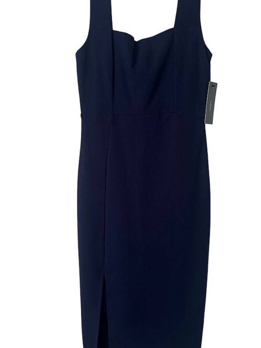 Lulu's Navy Midi Sheath Dress with Square Neck